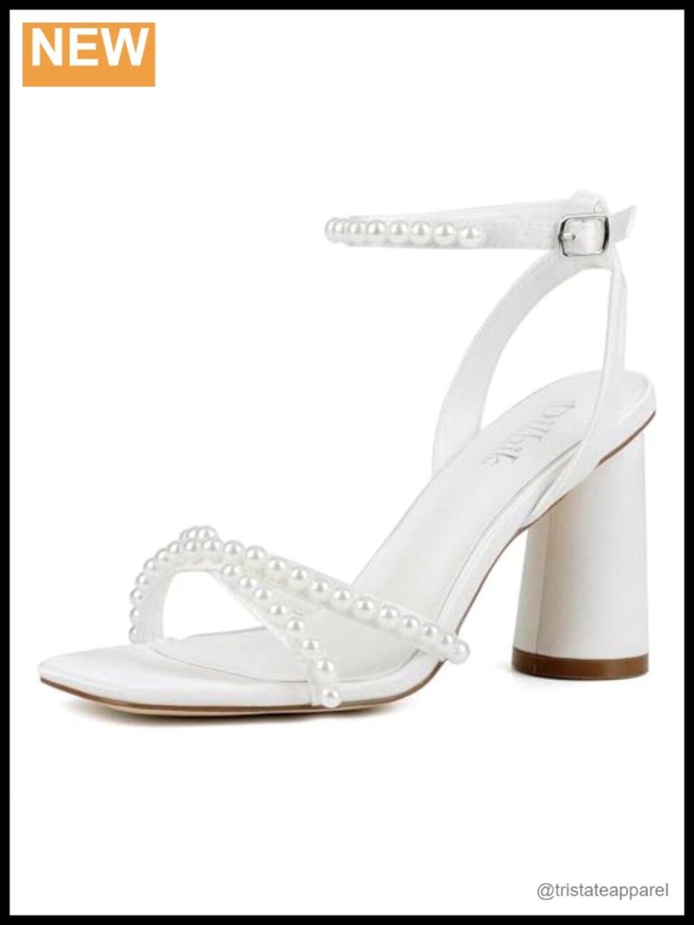 Satin Pearl Block Heel Wedding Sandals, Ankle Strap, Open Toe, Ivory
